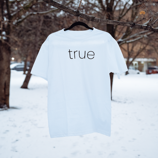 white 'true' t shirt