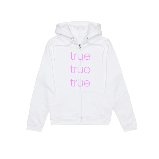 white ‘true’ zip up